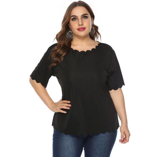 Kurzärmliges Oberteil in Übergröße für Damen, lockeres T-Shirt mit Rundhalsausschnitt, lässige Sommerbluse mit gewelltem Saum für den Urlaub zu Hause