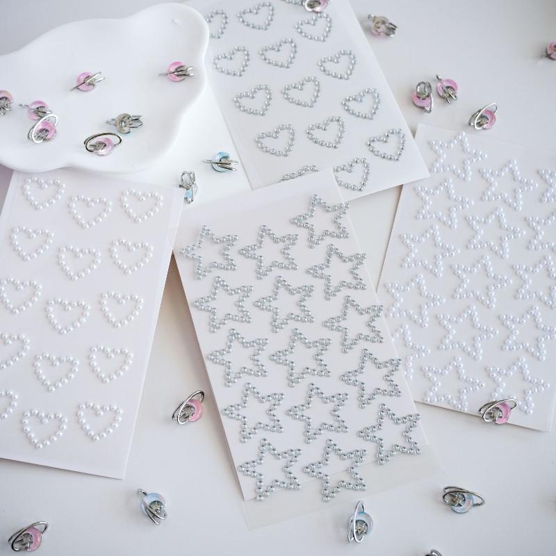 3D Star Heart Shaped Pearls  Stickers Kids Diy Self Adhesive Jewel Crafts Sparkly  Stationery Stickers Girls