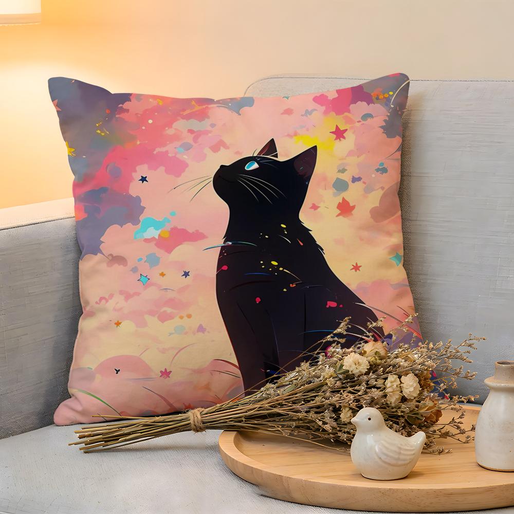 Cushion Cover  Linen  SkinFriendly Soft Decorative Case for Sofa Home Decor Anime Starry Sky Art cat Pillow cover