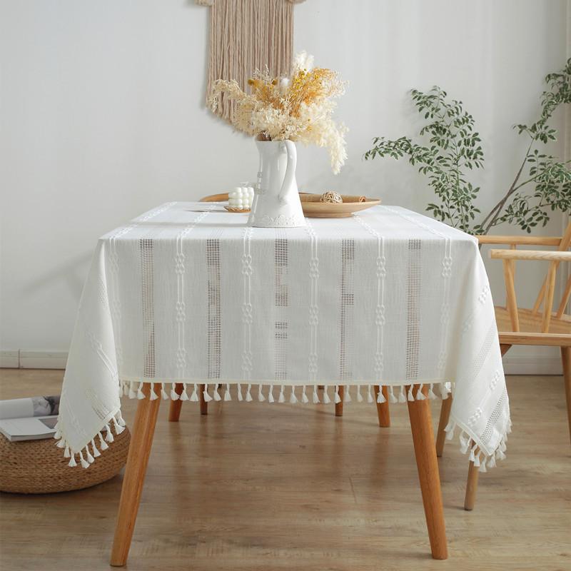 Polyester Jacquard Braid Hollow Fringed Tablecloth Striped Lace Rectangular Coffee Table Table Cloth