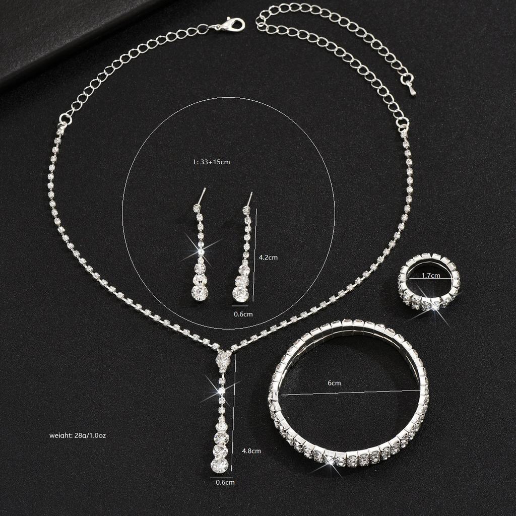 Simple Bridal Jewelry Set, Decoration, Light Luxury Zircon Necklace, Earrings, Bracelet Set, Multi-Color Selection