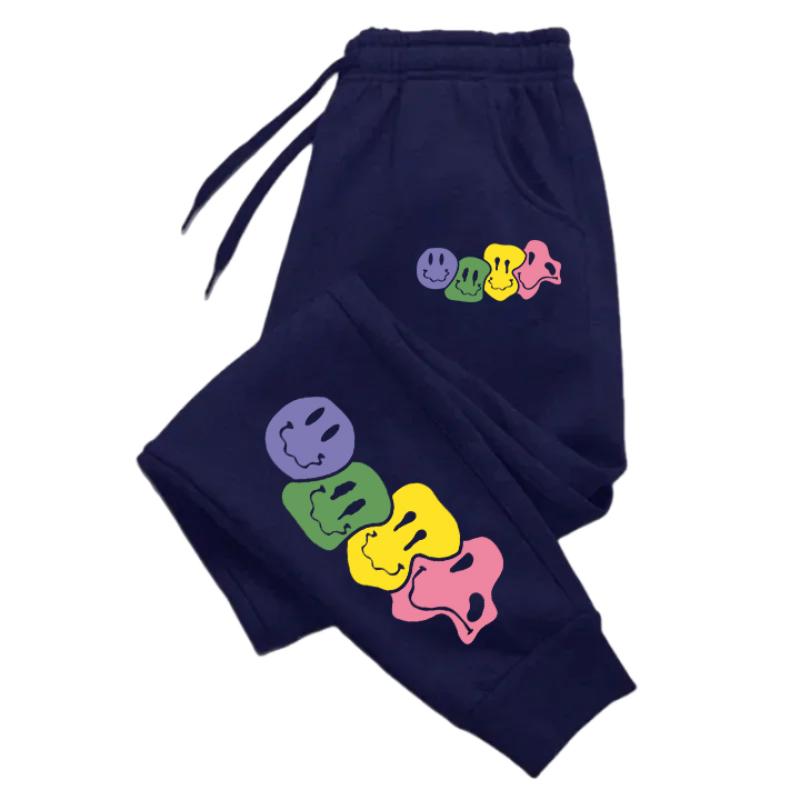 

Милые улыбающиеся лица с принтом повседневные универсальные удобные женские брюки модные брюки с карманами на шнурках спортивные брюки женские XS темно-синий