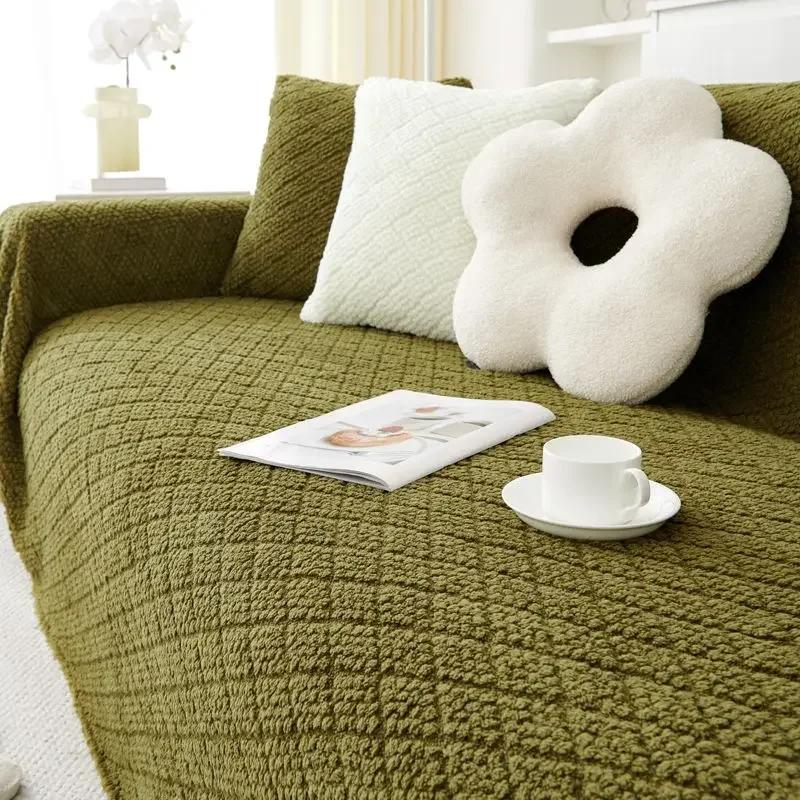 Double Sided Usable Plush Sofa Cover Fabric Multiple Functions Anti Slip Plush Blanket Advanced Anti Cat Scratch Sofa Cushion