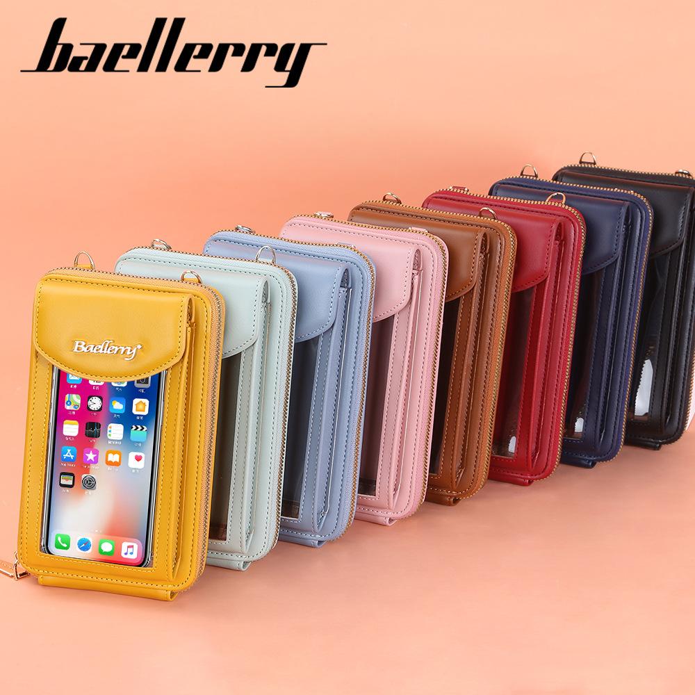 Baellerry Fashion Zipper Shoulder Bags for Women PU Leather Clear Can Touch Screen Phone Bag Crossbody Messenger Bags