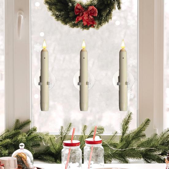 Flameless Window Candles with Sensor Dusk To Dawn Roman Column LED Conical Candles Battery Operated LED Taper Lights Suction Cups Christmas Decor