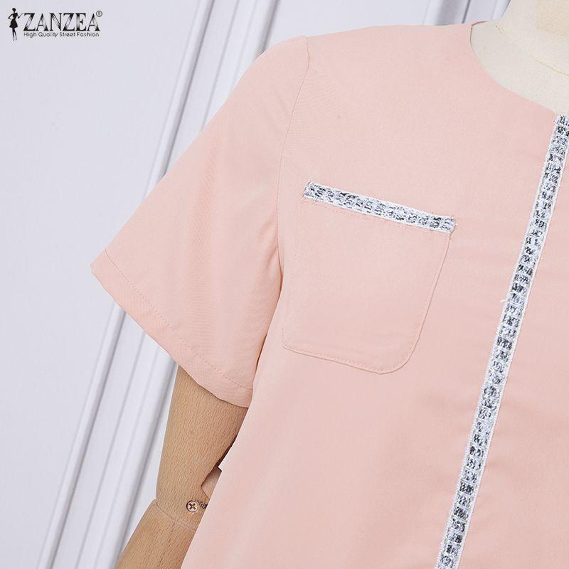 ZANZEA Rochie de vară cu mânecă scurtă, casual, cu gât rotund