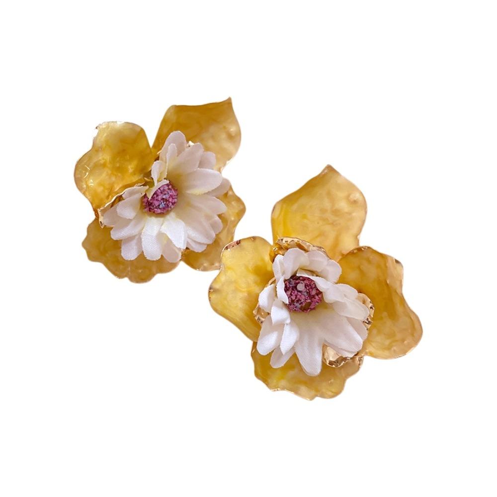 Oil Drip Colorful Flower Earrings Korean Style Floral Ear Studs Exaggerated Ear Pendant Daily