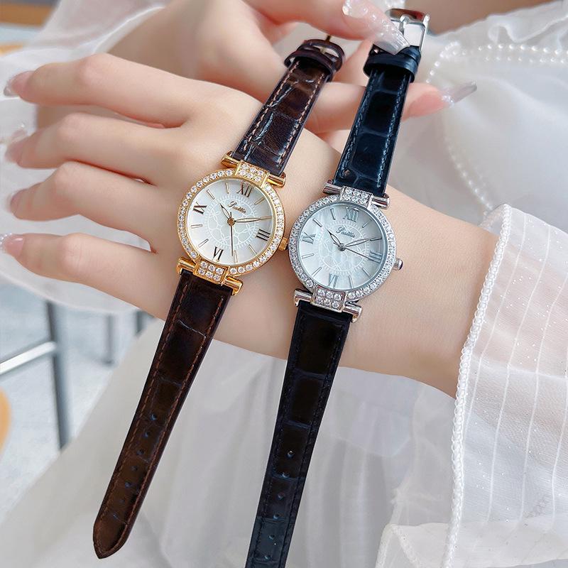 Scottie Women's 9611C Versatile Leather Strap Watch, Mother-of-Pearl Dial, Diamond-Set, TikTok Style