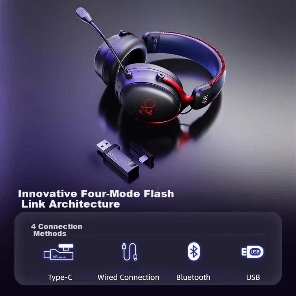 iKF V11 Pro7.1 Quad-Mode Wireless Gaming Headset, Over-Ear Bluetooth, Surround Sound, Valorant FPS Sound Positioning, Deep Space Black