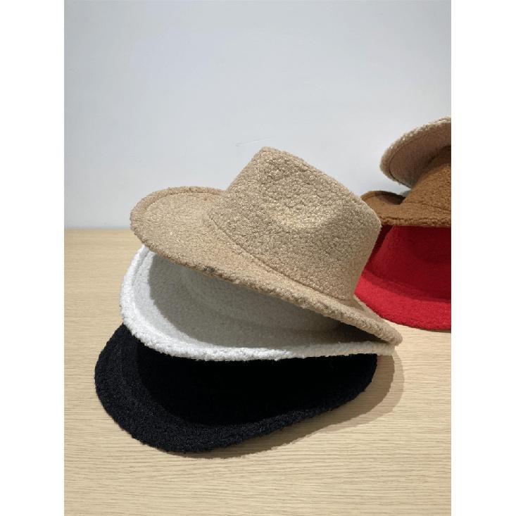 Retro Jazz Hat for Women, New Autumn and Winter Plush Hat, Stylish Wide-Brimmed Fedora, Cowboy Hat, European and American Style