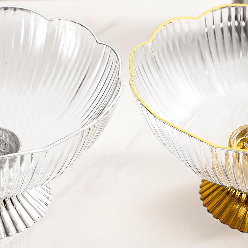 Luxury Gold Edge Drain Fruit Tray Flower Shape Large Volume Plastic Tray Home Living Room Snack Tray Dried Fruit Tray