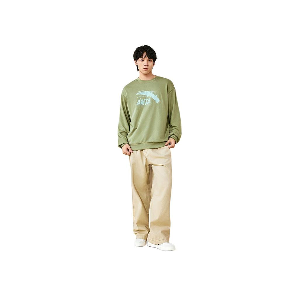 Anta Lifestyle Series Logo Pullover Round Neck Loose Sweatshirt Unisex Sweatshirt Gray-Green 952438702-8