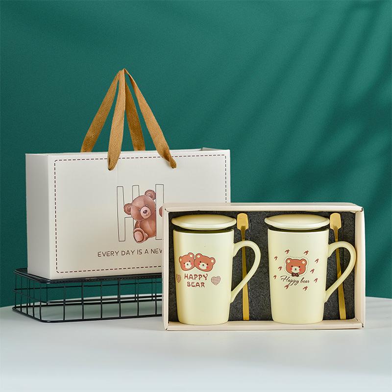Souvenir Ceramic Couple Cup Set: Perfect for Weddings, Full Moons, Openings, or Business Gifts, with Custom Logo Printing Available.