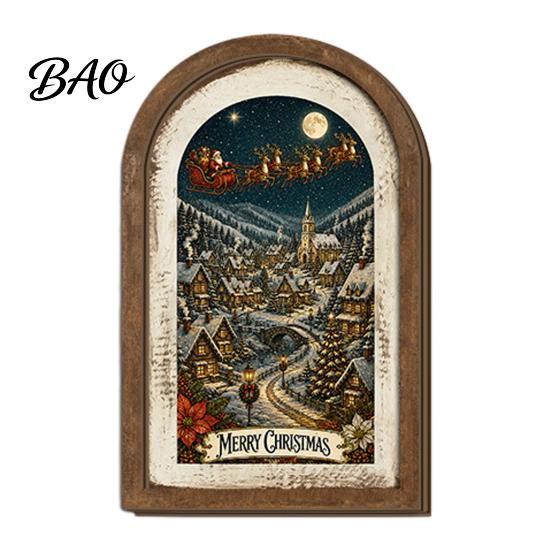 Hanging Xmas Ornaments Rustic Christmas Wooden Decoration, Vintage Arched Window Frame Wall Decor Decor, Winter Holiday Party Table Sign