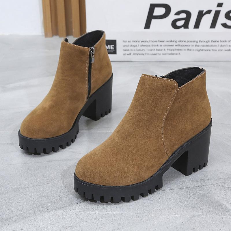 Trendy Women's Ankle Boots 2024 Autumn and Winter New British Style Round Head Side Zipper Thick Sole Temperament Women's Shoes