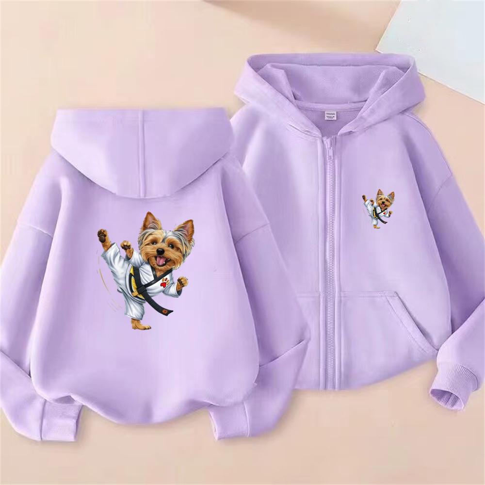 Yorkshire Terrier Martial Arts Print Zipper cardigan boy tops Children Coat Hoodies garment Girls Hoodie black autumn clothing
