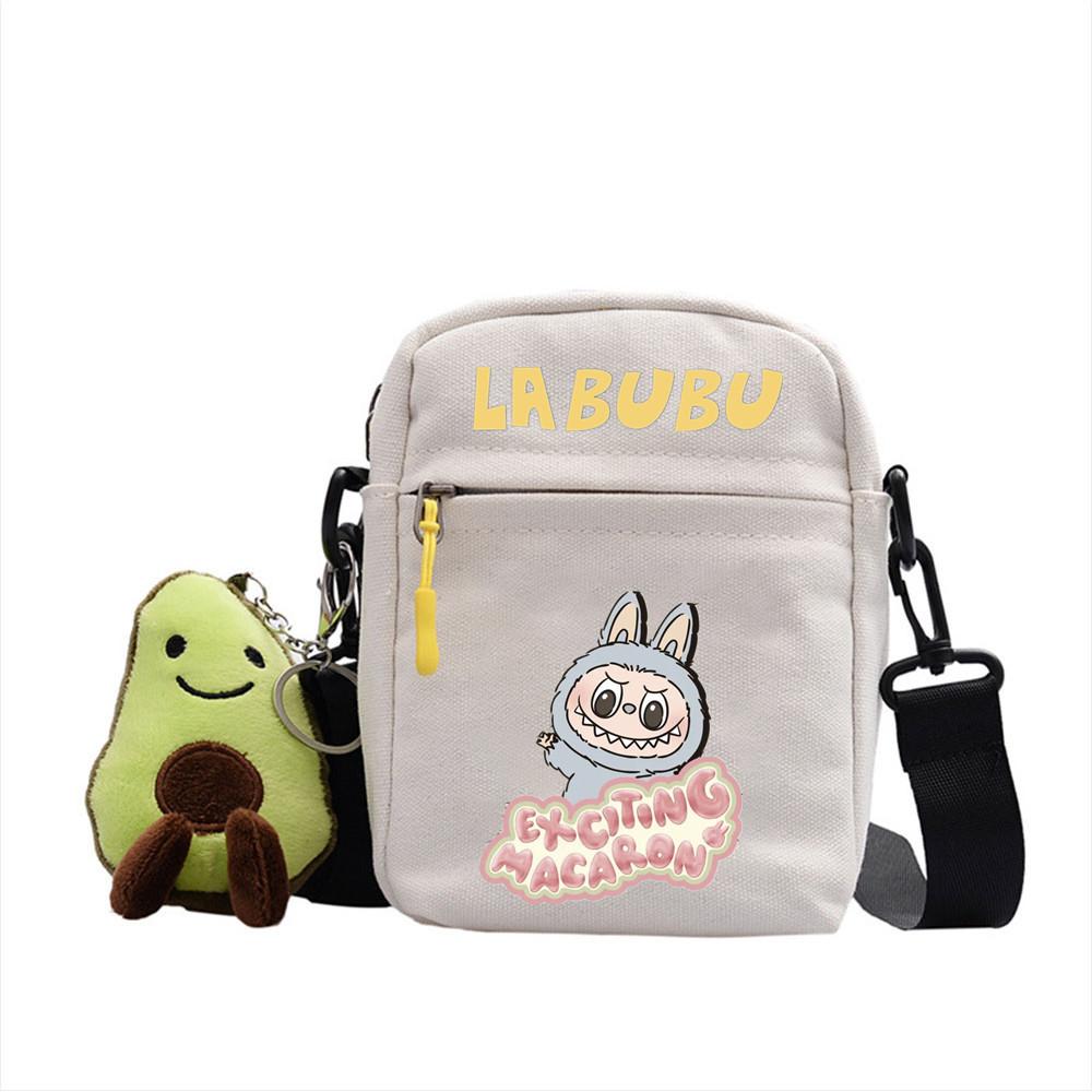 LABUBU canvas bag LABUBU peripheral small square bag doll nylon canvas lightweight simple versatile crossbody bag