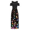 Women' Cold Shoulder Pocket Floral Print Elegant Maxi Short Sleeve Casual Dress