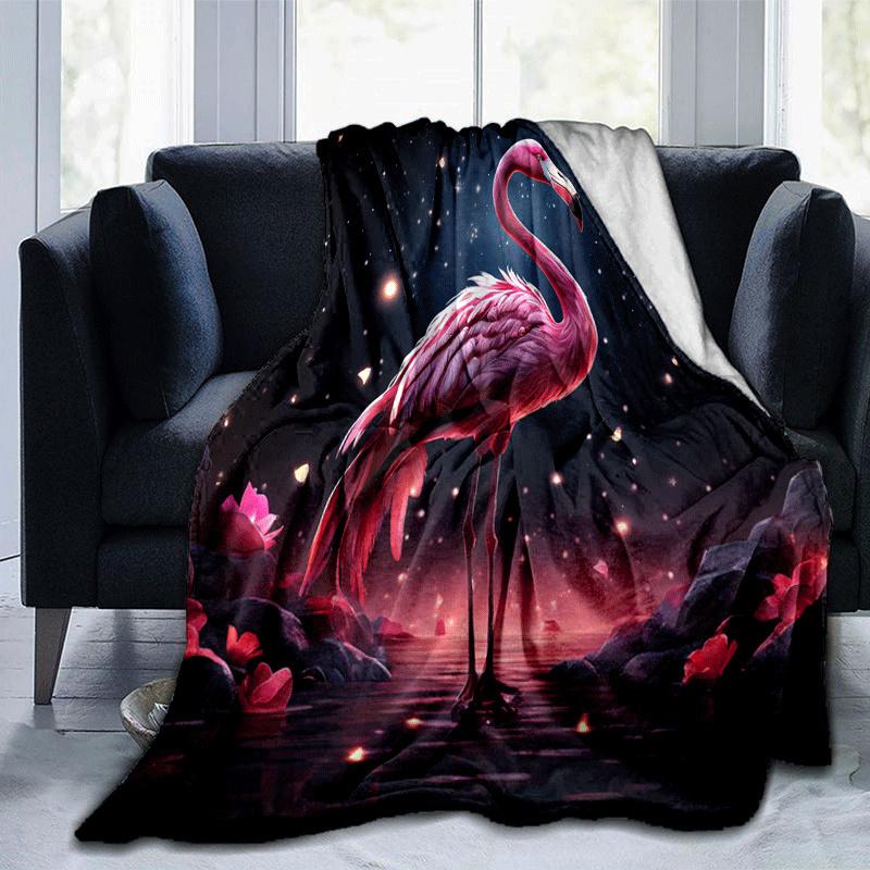 1pc Flamingo Printing Lightweight Flannel Blanket, Comfortable and Warm Blanket, for Camping Sofa Bed and Couch Office, in All Seasons