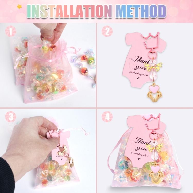 20pcs Handmade Keychains with Organzas Bags for Wedding and Baby Shower Baptism Party Supplies Anniversary Decorations