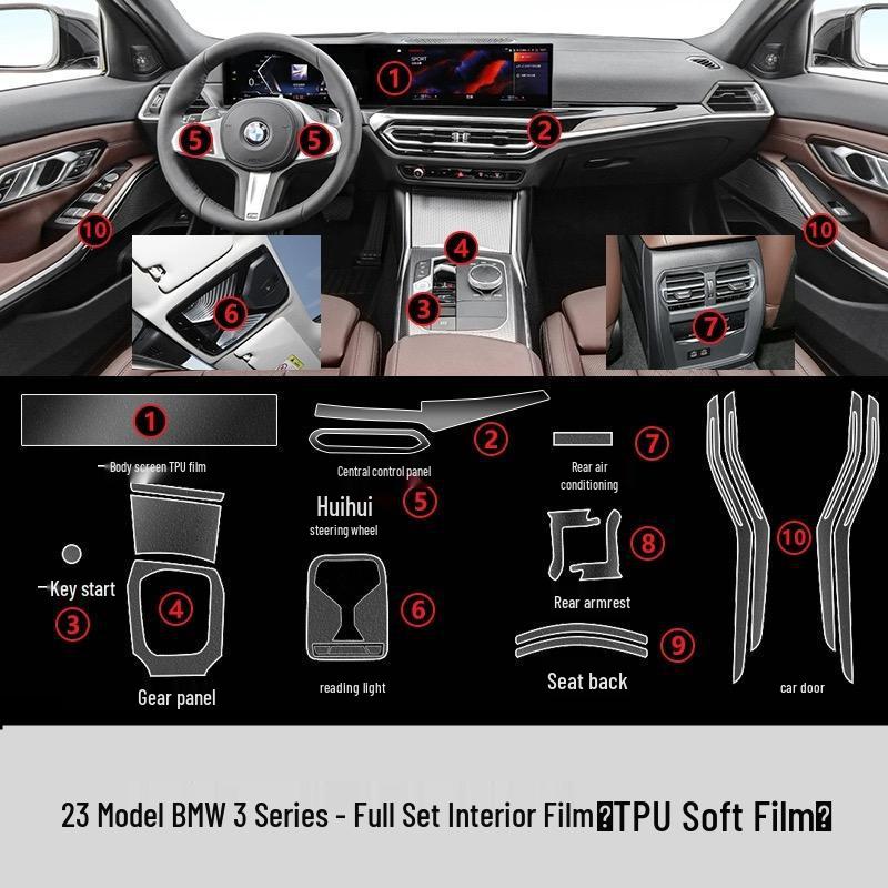 BMW 3 Series (23-25) Interior Film Kit: I3 Console Sticker & 325li Screen TPU Protector.