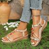 Fashion Fashion Beaded Bohemian Sandals for Women 2025 Summer Printing Braided Slip On Rome Shoes Woman Outdoor Non Slip Beach Sandalias
