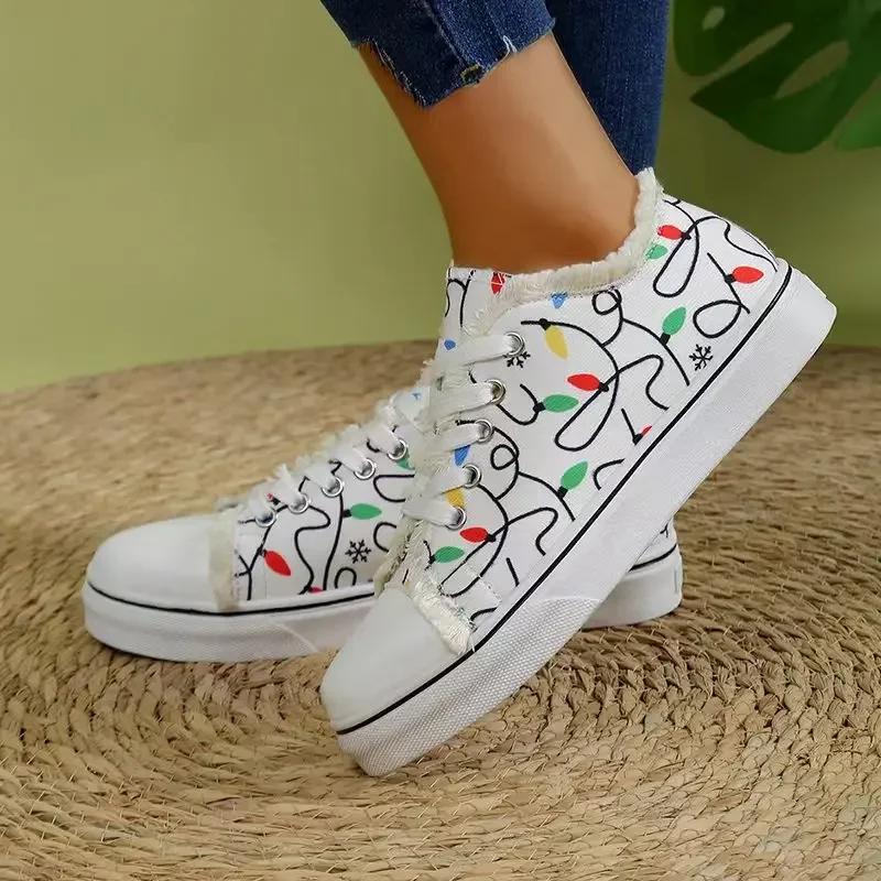 Fashion Women Designer Cartoon Graffiti Casual Shoes Woman Canvas Breathable Fashion Lace-Up Round Toe Sneakers Female Vulcanized Shoes