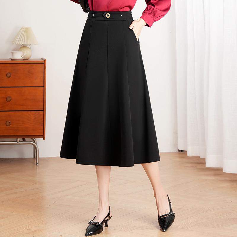 Spring 2026 Flowy A-line High-Waist Midi Skirt with Wide Hem XL чёрный