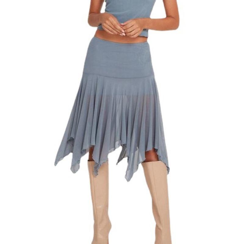 Sommer Damenmode Schlank Sexy Unregelmäßiger Mesh-Plisseerock