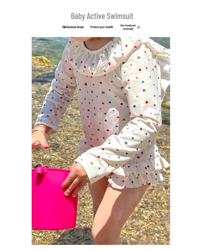 Fashionable Korean Style Girls' Long Sleeve Backless One-Piece Swimsuit for Summer