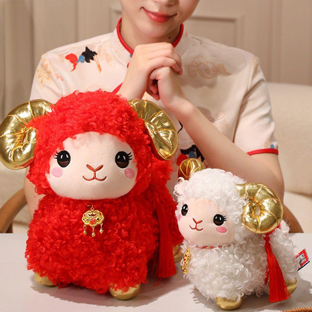 Chinese New Year Goat Stuffed Animal Golden Horns Zodiac Year of Sheep Plush Doll Home Decor