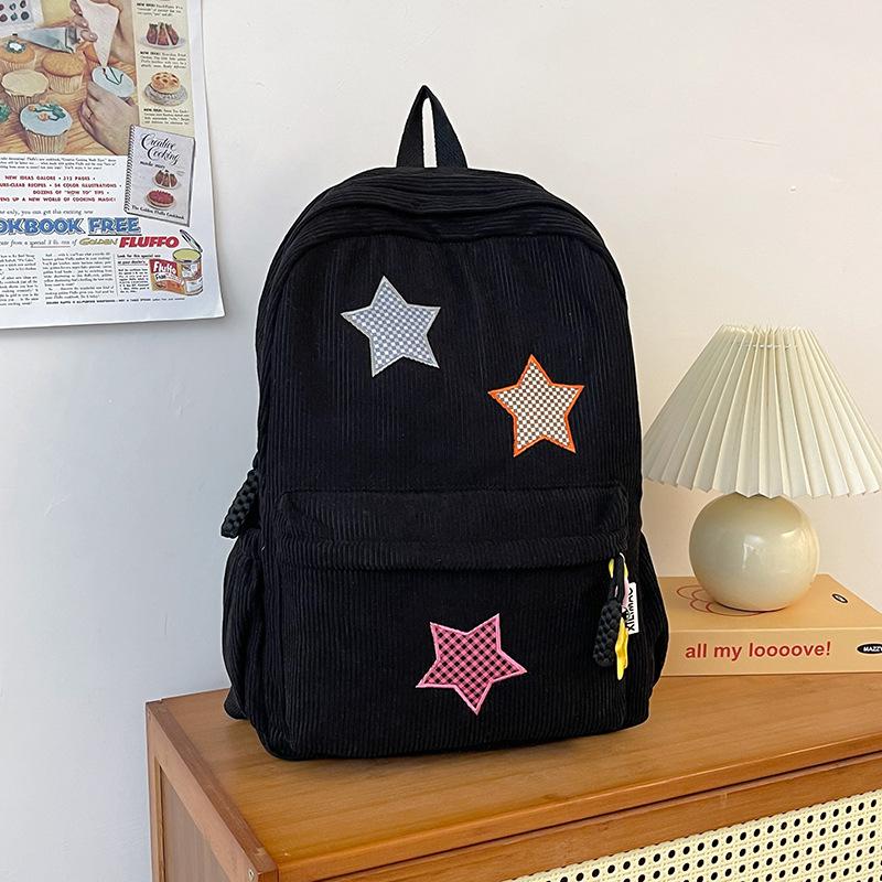 Schoolbag small schoolbag for women, Korean style INS corduroy star pattern, high school student small backpack, large capacity student backpack