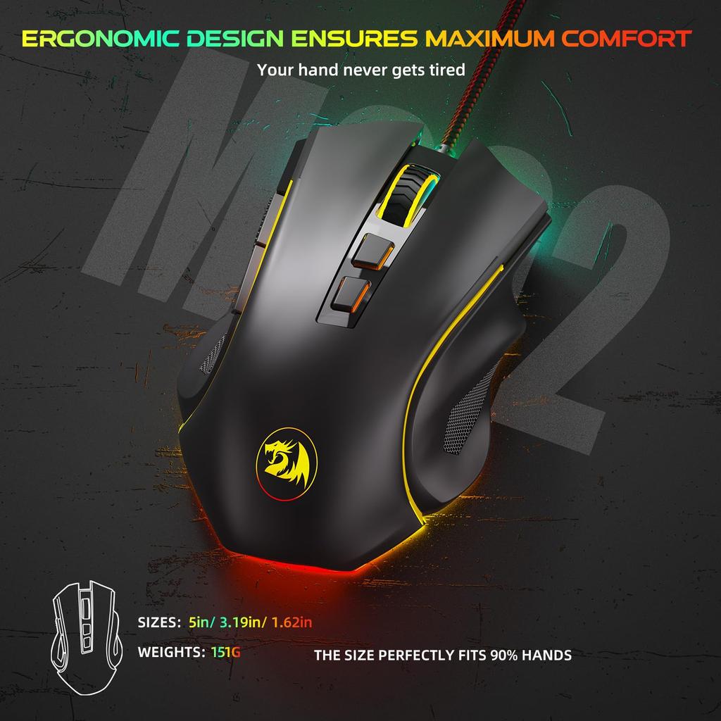 Black Redragon Wired Gaming 7200 3212 PAW Sensor M602A-RGB Mouse, DPI,