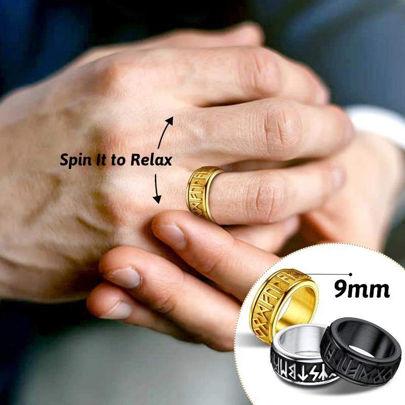 ChainsPro Inel Spinner cu Rune Vikinge Nordice din Oțel Inoxidabil Inel Fidget Rotativ pentru Bărbați Ameliorarea Anxietății