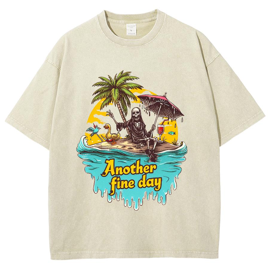 Summer Retro Style Beach Skull Coconut Tree Print Women's T-Shirt Cotton Loose Comfortable Half Sleeve Fashion