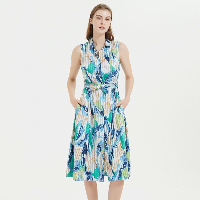 

Age-Reducing Woven Cotton Pocket Fashion Chubby Girl Print Shirt Green Flower color XL