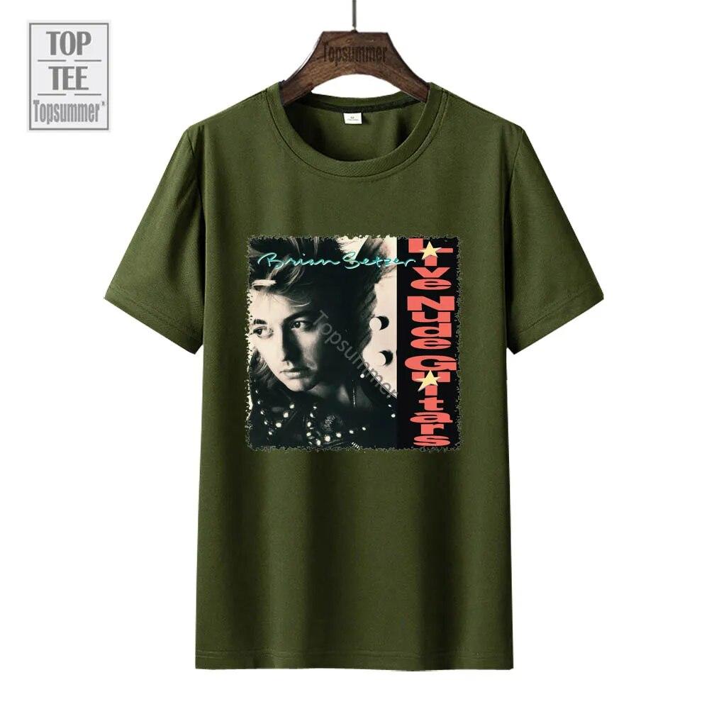 Футболка Live Nude Guitars Album Brian Setzer Tour, футболка унисекс в стиле поп, уличная одежда, футболка с короткими рукавами FeUnisex, черная одежда 2XL