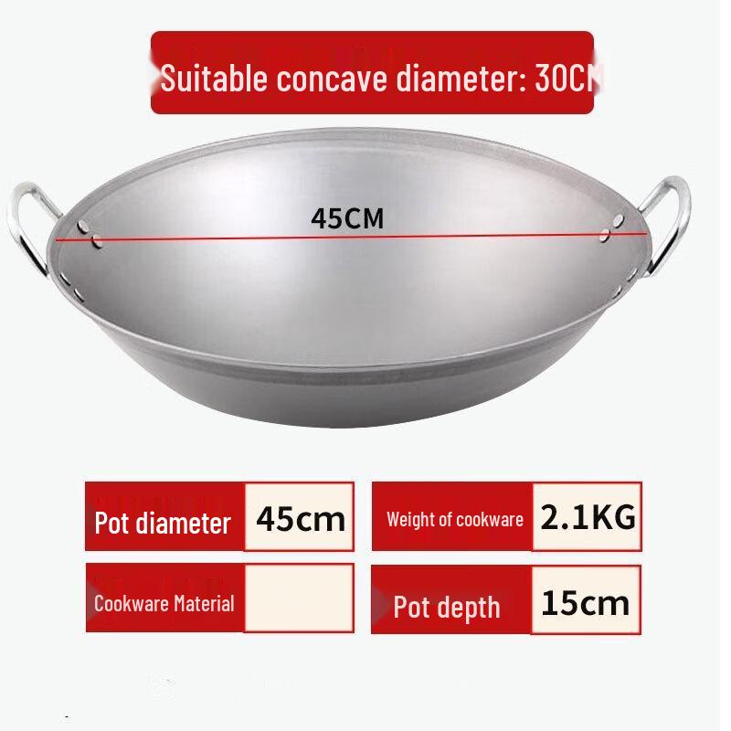 Wu Tuo 45cm Wrought Iron Round Bottom Wok for Induction Cooker