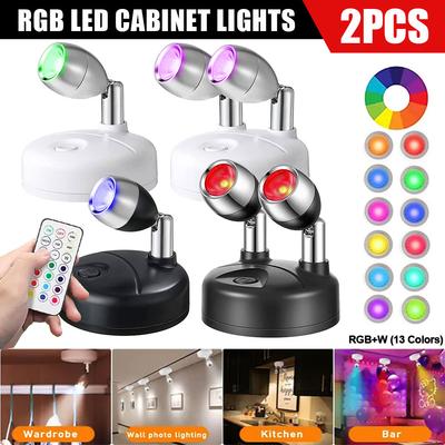 2 buc RGB 13 Culori LED Lumină Cabinet Rotativă Fără Fir Lumină de Noapte cu Telecomandă IR pentru Tablou Lucrare de Artă Dulap Bar Showroom de Artă