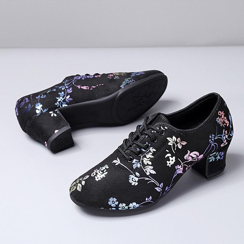 Móda Dívčí Dámské Moderní Jazzové Boty Barevný potisk Tango Učitelské Boty Šněrovací Pohodlné Taneční tenisky na podpatku 5CM
