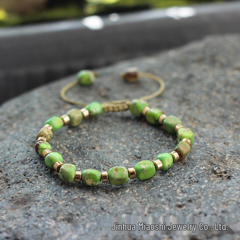 Bohemian Women's Colorful Imperial Shoushan Stone Bracelet, 5*7 Irregular Natural Stone Design