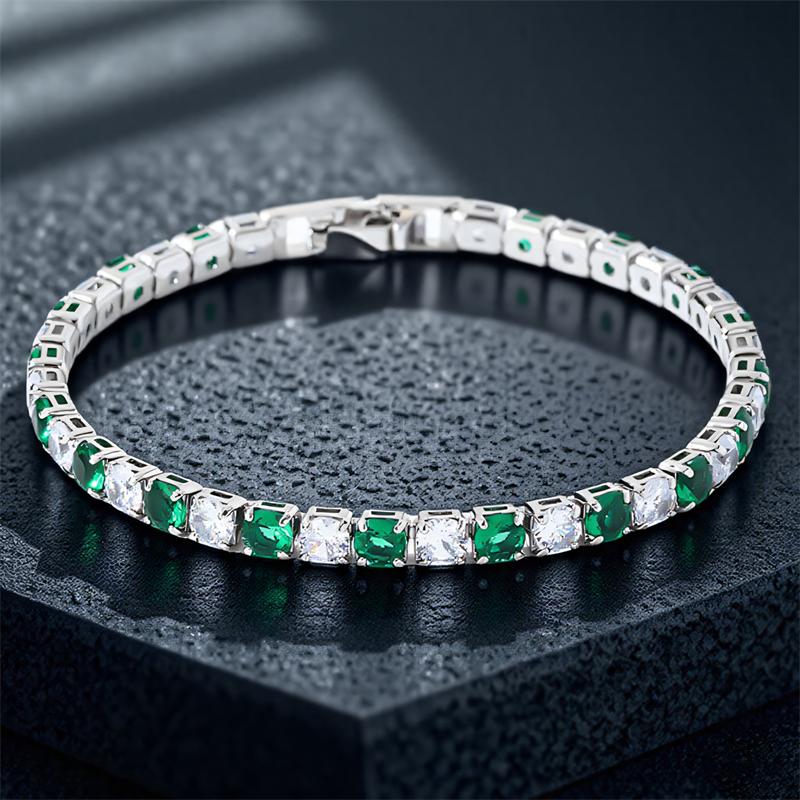 Schattige Groene Kristal 4mm Ronde Steen Witte Zirkonia 17/19cm Armbanden voor Vrouwen Vintage Zilverkleurige Kettingen Armband Bruiloft Sieraden
