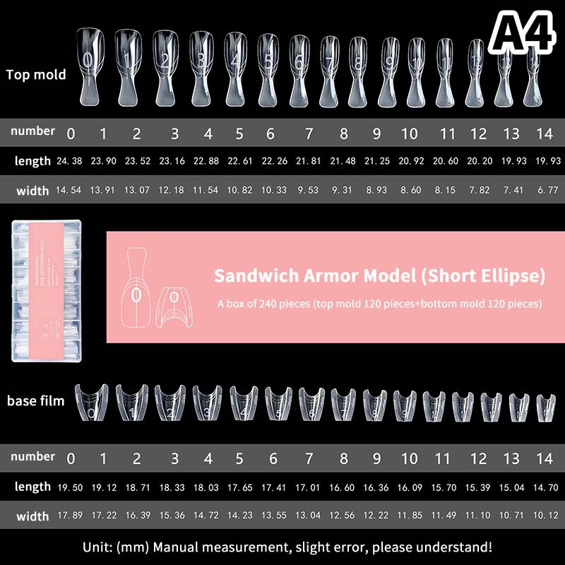 Sandwich Dual Nail Forms 240Pcs 15Size Extensions-Dual Forms Coffin Oval Almond Nail Forms Top Mold Bottom Mold Extensions