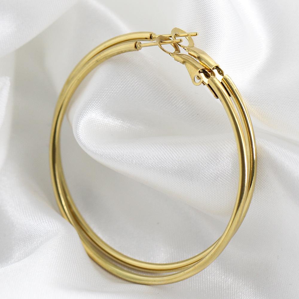 HNSP Stainless Steel Hoop Earrings For Women Ear Zircon Accessories Big Circle 40MM-50MM Ring Earring