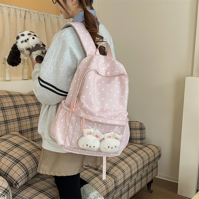 Cute Star Print Backpack for Women & Girls – Transparent Front Pocket, Lightweight Design – Perfect for School, Travel & Daily Use