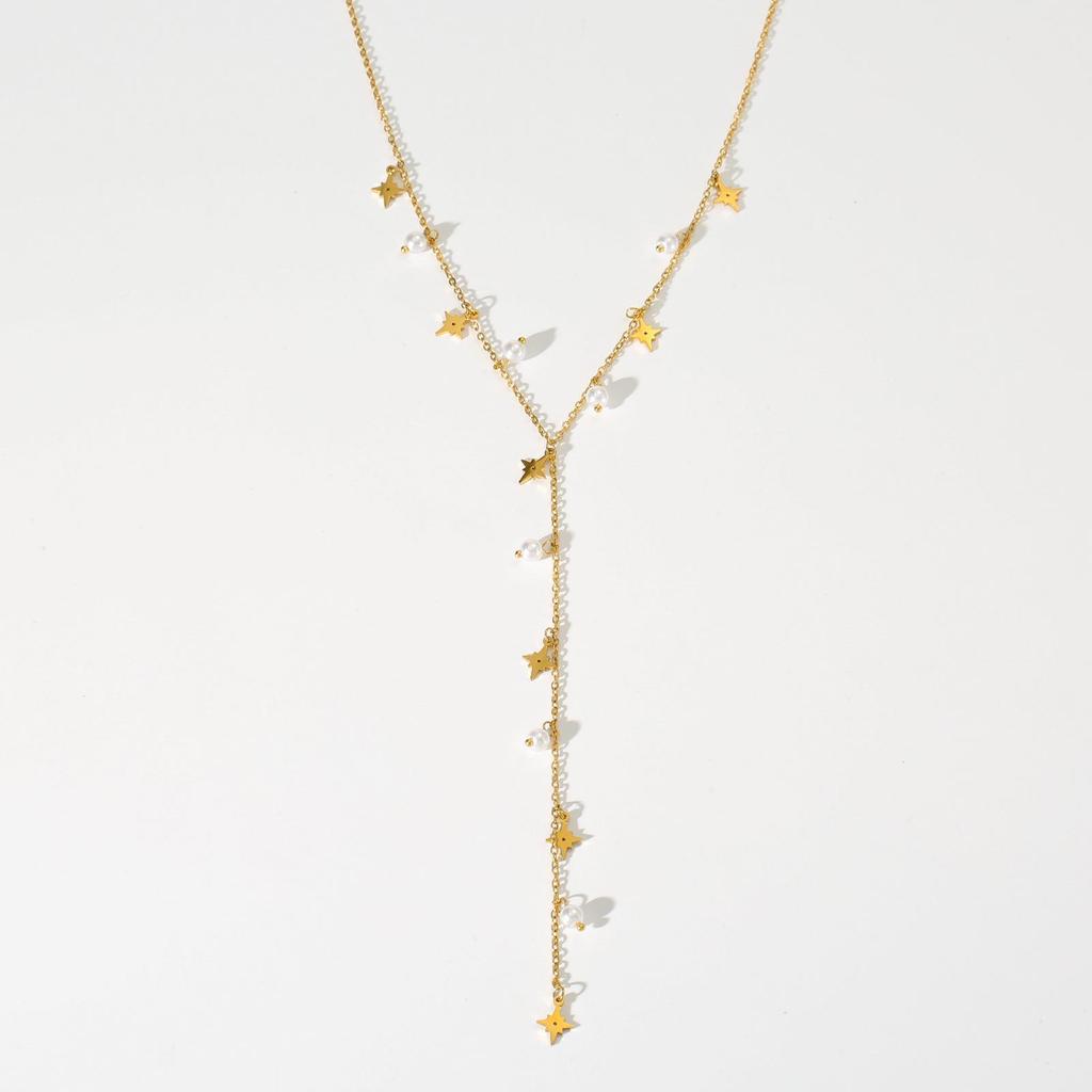 Ethereal Zirconia Water Drop Dangle Charms on Gold Chain