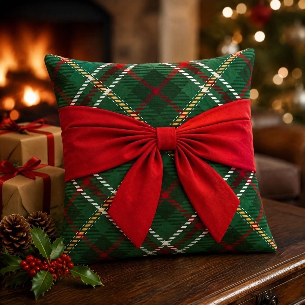 Plaid Christmas Pillow Cover Square Festive Throw Pillow Cover Exquisite Decorative Cushion Pillowslip Christmas-themed