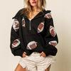 Hooded Sweatshirt for Women Half Zip Oversized Hoodies with Sequin Rugby Print Fall Casual Pullover Tops with Pockets