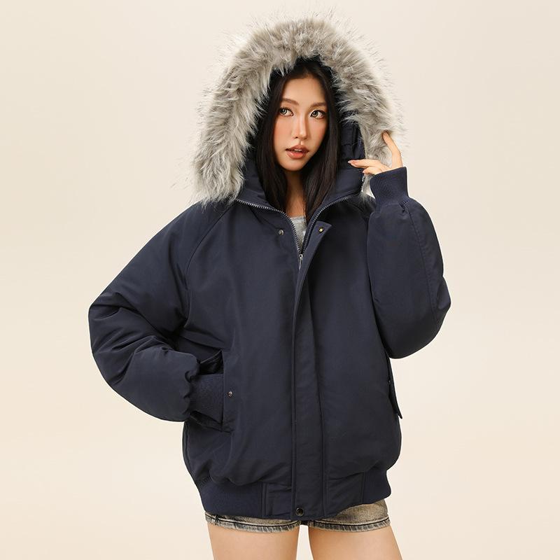 Unisex Winter Warm Fur Collar Hooded Cotton Coat Men Women Causal Short Style Cotton-padded Coat Outwear Parkas