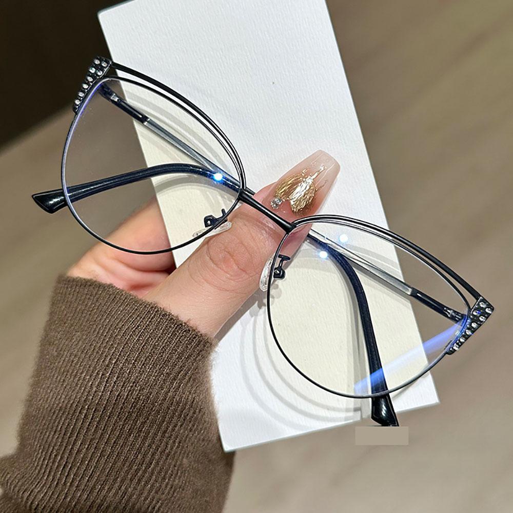 

Fashion Women Exquisite Diamond Studded Metal Cat Eye Eyeglass Frame Anti Blue Light Glasses Computer Optical Spectacles Eyewear матовый черный